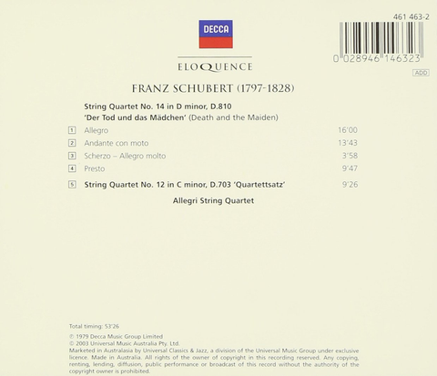 Schubert String Quartets - Allegri Quartet